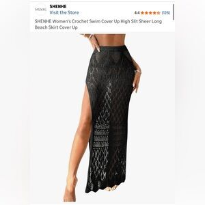 Black Crochet Maxi Skirt with High Slit